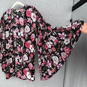 Billabong All Flored Dark Floral Print Kimono Top Size S/M Super Flare Crinkle